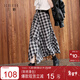 三彩2025秋季新款格紋半身裙不規則A字裙中長(cháng)裙設計感M