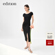 edition拼接短袖連衣裙女新款抽繩捏褶小黑裙氣質(zhì)開(kāi)衩裙子 黑色 M 165