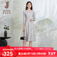 經(jīng)典故事（JANE STORY）經(jīng)典故事V領(lǐng)法式連衣裙女春秋2025新款七分袖印花裙氣質(zhì)修身長(cháng)裙 灰色 M