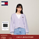 TOMMY JEANS秋冬女裝慵懶風(fēng)純棉復古刺繡紐扣V領(lǐng)燈籠袖寬松針織開(kāi)衫外套 淺紫色W06 XS （推薦：100斤以下）