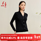 天意TANGY/天意2025春夏新品簡(jiǎn)約大氣黑色V領(lǐng)顯瘦百搭針織開(kāi)衫上衣 黑色7007 M