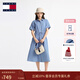TOMMY JEANS【收腰顯瘦牛仔連衣裙】春夏女復古文藝風(fēng)寬松純棉襯衫長(cháng)裙 牛仔藍1A4 M (推薦:110-125斤)