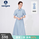 Navigare意大利小帆船連衣裙女士夏季短袖顯瘦百搭襯衫裙通勤時(shí)尚收腰長(cháng)裙 邦迪藍 M 碼