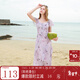 三彩2025夏季新款木耳邊荷葉袖蝴蝶印花雪紡連衣裙大擺長(cháng)裙M 淡紫色花卉 M 160/84A