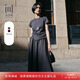 水云間女裝 通勤圓領(lǐng)短袖上衣寬松A字半身裙套裝2025夏季新款 深灰 M