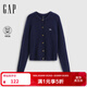 蓋璞（GAP）女裝2025秋季新款刺繡logo寬松花扣針織開(kāi)衫基礎款上衣 海軍藍 M (165/88A) 亞洲尺碼