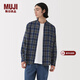 MUJI男式法蘭絨立領(lǐng)長(cháng)袖襯衫男士襯衣外套25年冬季空調衫男裝純棉 藍色格紋 M （170/92A）