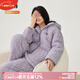 安之伴【超鎖溫】情侶睡衣冬季三層加厚珊瑚絨夾棉連帽男女家居服可外穿 香芋紫【軟糯有彈性-超鎖溫】 女 M
