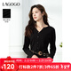 LAGOGOV領(lǐng)顯瘦修身T恤女拉谷谷2025年夏秋季新款花邊拼接長(cháng)袖上衣 黑色 M