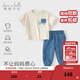戴維貝拉（DAVE＆BELLA）男童休閑套裝洋氣寶寶衣服兒童短袖牛仔褲兩件套夏季新款童裝 牛仔藍【現貨】 100 cm（建議身高90-100cm）