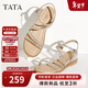 他她（TATA）絕美坡跟涼鞋女外穿一字帶時(shí)裝涼鞋夏季7UA03BL4 銀色 36