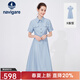 Navigare意大利小帆船連衣裙女士夏季短袖顯瘦百搭襯衫裙通勤時(shí)尚收腰長(cháng)裙 邦迪藍 M 碼