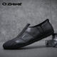 Q ZHIHE2025秋冬季新款男士輕便舒適純皮鞋子軟底樂(lè )福鞋男透氣休閑板鞋 黑色 41 (255mm)