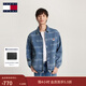 TOMMY JEANS秋冬男女純棉美式復古潮流滿(mǎn)印抽繩下擺寬松牛仔襯衫外套 牛仔藍1A4 L （推薦：155-170斤）