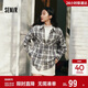森馬（Semir）長(cháng)袖襯衫女春季中長(cháng)款oversize翻領(lǐng)落肩格紋女生襯衣101125105007