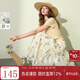 三彩【100棉】2025夏季新款印花半身裙松緊高腰A字裙長(cháng)裙大擺M 米白色花卉 S 155/64A