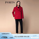 PORTS女裝秋冬新款職場(chǎng)長(cháng)袖短大衣毛呢外套 深紅色 4