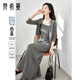 梵希蔓顯瘦遮肉套裝女秋季新款修身吊帶上衣褲裙休閑三件套 深灰色L