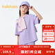 巴拉巴拉兒童短袖套裝小大童兩件套男女童夏季華夫格親子休閑簡(jiǎn)約 粉紫70019 150