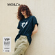 MO&Co.【抗菌防螨】夏海豚印花寬松棉質(zhì)T恤圓領(lǐng)摩安珂 炭黑色 M 165