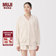 MUJI女式 天鵝絨開(kāi)衫 女士睡衣上衣單件家居服25年冬季純棉 FD1MJC5A 象牙色 XL （165/92A）