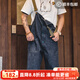 馬登工裝美式復古情侶甲板背帶褲水洗丹寧直筒闊腿牛仔褲休閑長(cháng)褲男潮 牛仔藍 XL