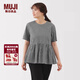 MUJI女式 泡泡紗 短袖罩衫 t恤上衣打底衫女款內搭 女裝 BC2PDA5A 黑色格紋 S (155/80A)