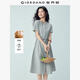 佐丹奴亞麻裙子女夏季新款棉麻文藝風(fēng)綁帶V領(lǐng)短袖連衣裙05466330 41芥末綠 XL