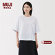 MUJI女式易干平紋五分袖罩衫短袖t恤上衣打底衫女款內搭女裝 BC2NQC5A 藏青色條紋 L (165/88A)
