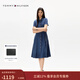 Tommy Hilfiger25春夏新款女純棉氣質(zhì)休閑文藝風(fēng)收腰顯瘦中長(cháng)款牛仔連衣裙 牛仔藍1BJ S 34