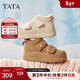 他她（TATA）加絨女鞋2025冬高幫加絨厚底板鞋休閑雪地靴棉鞋子CT910DD5 米色（絨里） 37