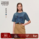 Teenie Weenie小熊女裝T恤2025夏季新款復古做舊水洗圓領(lǐng)短袖上衣 藍色 XL (175)