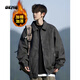OEMG美式夾棉加厚皮衣外套男春秋冬季潮流牌大碼寬松情侶工裝夾克衣服 夾棉加厚黑色【高品質(zhì)】 XL [建議110-125斤]