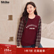 MsShe【磨毛格子拼接衛衣】大碼女裝2026款春裝胖mm寬松印花上衣 安可拉紅色現貨 2XL