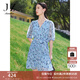 玖姿·安娜蔻V領(lǐng)雪紡連衣裙女裝夏款泡泡袖褶皺感淺藍色裙 花淺藍 M