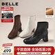 百麗（Belle）復古褶皺面時(shí)裝靴女冬季新款商場(chǎng)同款優(yōu)雅高跟短靴E5U1DDD5 黑色 37