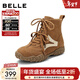 百麗（Belle）復古雙鞋帶休閑靴女冬季新款內增高高幫休閑鞋B2835DD5 黃棕色-絨里 37