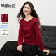 尚都比拉新年紅一字翻領(lǐng)毛衣女春季含綿羊毛彈力針織衫設計感溫柔長(cháng)袖上衣