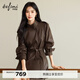 伊芙麗（eifini）蔣欣代言伊芙麗立領(lǐng)設計雙排扣仿皮中長(cháng)款亮面風(fēng)衣2025秋季新款 咖啡 中長(cháng)款 M