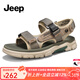 Jeep吉普運動(dòng)涼鞋男夏季真牛皮防臭休閑沙灘鞋男外穿防滑軟底涼拖鞋 卡其色(皮鞋碼) 43