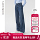 朗姿棉質(zhì)復古直筒闊腿氣質(zhì)高腰顯瘦時(shí)尚長(cháng)款女新款牛仔褲 暮色藏藍色 L