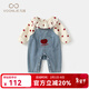 凡獵女童套裝春裝2026新款洋氣嬰兒衣服寶寶背帶褲牛仔兩件套春秋 藍色背帶褲+襯衫 90 cm