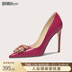 Lily Wei水鉆紅色漆皮車(chē)展高跟鞋細跟尖頭單鞋法式女鞋小碼情人節禮物 玫紅色【跟高8cm】 37