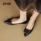 ZHR單鞋女真牛皮氣質(zhì)通勤女鞋簡(jiǎn)約休閑平底舒適鞋子女 SA18 黑色 38 