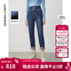 朗姿棉質(zhì)加厚保暖小腳牛仔褲冬季新款高腰顯瘦九分褲女加絨褲子 艦隊藍色 XL