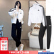 阿迪達斯（adidas）運動(dòng)套裝女 2026春季新款梭織連帽外套束腳長(cháng)褲子跑步健身兩件套 黑白兩件套 L