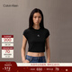 Calvin KleinJeans夏季女士活力少女感休閑ck刺繡時(shí)尚辣妹正肩羅紋短袖T恤 UB1-太空黑 S