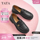 他她（TATA）女鞋新款半島玫瑰英倫風(fēng)樂(lè )福鞋黑色小真皮鞋單鞋7WX22CA4 黑色 37