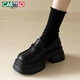 卡帝樂(lè )鱷魚(yú)單鞋女英倫風(fēng)粗鞋跟黑色休閑女鞋厚底樂(lè )福鞋子女 1686 亞光黑 37