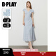 DPLAY2025年秋季新款藍色連衣裙女休閑顯瘦長(cháng)款拼接蕾絲印花碎花裙子 海岸雛菊 S